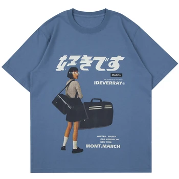 2021 Hip Hop Streetwear Harajuku T Shirt Dievča Japonské znaky Kanji Tlač Tričko Mužov Lete Krátky Rukáv Bavlna Voľné nadrozmerné T-Shirt