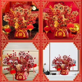 Čínsky Jarný Festival Dekorácie Umelé Červené Bobule Rastlín Pobočky Simulované Kabelku Váza Falošné Kvety, Vianoce, Nový Rok