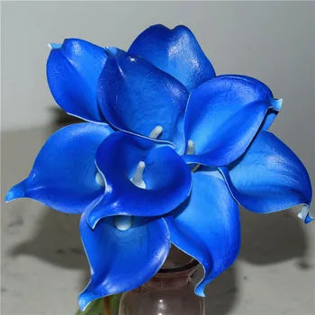 10 Modrá Kala Ľalia Skutočný Dotyk Kvety, umelé kvety Pre Hodvábne Svadobné Kytice, Centerpieces, Svadobné Dekorácie