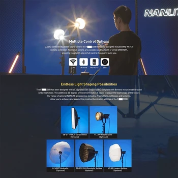 Nanlite Nanguang Bi-color 300B 300W Fotografie osvetlenie Vonkajšie 2700K 6500K LED Monolight KLASU Svetlo Bowens Mount Studio svetlo
