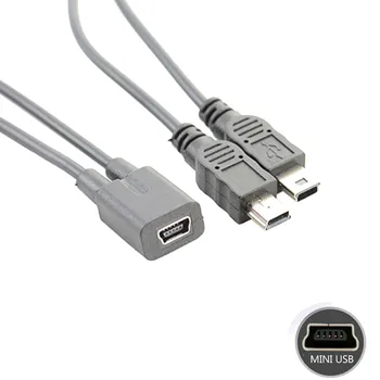 Mini USB Female Na Dual 2x Male Splitter Y Rozšírenie Nabíjací Adaptér Kábel Pre dvoch gps telefónne zariadenia