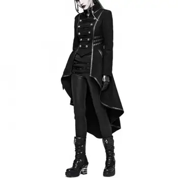 Zimné Bežné Gotický Strany Teplé Ženy Dlhý Výkop Coats Black Slim Obyčajný Skladaný Jeseň Žena Goth Zvrchníky