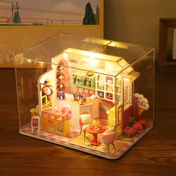 DIY Drevený domček pre bábiky Miniatúrne Blue Ocean Villa Bábika Dom s Nábytkom Auta Casa Hračky pre Deti, Dievčatá Narodeninám
