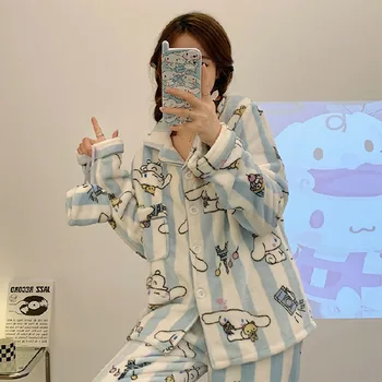 Sanrio Kuromi Cinnamoroll Moje Melódie Pochacco Hello Kitty Kawaii Karikatúra Roztomilý Plushie Hrubé Coral Fleece Pyžamo Anime Dievča, Darček