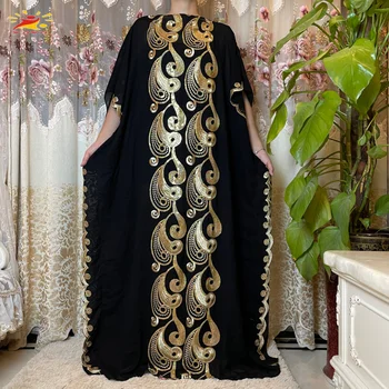 2021 Nový Príchod Afriky, Výšivky, Kvetinové Dresse S Šatka Veľká Veľkosť Moslimských Žien Sequin Výšivky Dlhé Čierne Šaty Lady