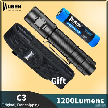 WUBEN C3 Vysoko-Výkonný 1200Lumens Typ-C Nabíjateľná Baterka P9 LED Zahŕňajú 18650 Batérie Troch Svetlo