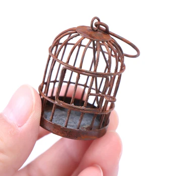 1pc Nový Príchod 1:12 Rozsahu Kovovú Klietku S Vták Birdcage domček pre bábiky Miniatúrny Zlatý Tón