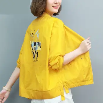 Kórejský Módne Oblečenie pre Ženy 2021 Tlač Bundy na Zips Jarná Bunda Všetkých-Zápas Lete opaľovací Krém Kabát Tenké Veste Femme