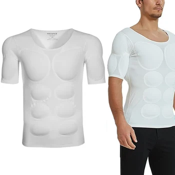 Nový štýl falošné svalov oblečenie pánske falošné hrudníka T-shirt neviditeľné simulácia chudnutie bielizeň krátke rukáv tričko klesnutie