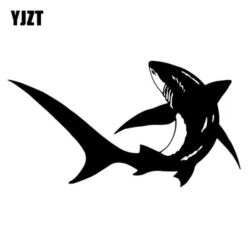YJZT 17.2CMX9.3 Shark Loď Odtlačkový Číha Vo Vodách Odtlačkový Vinyl Auto Nálepky Čierna /Strieborná 13C-0219