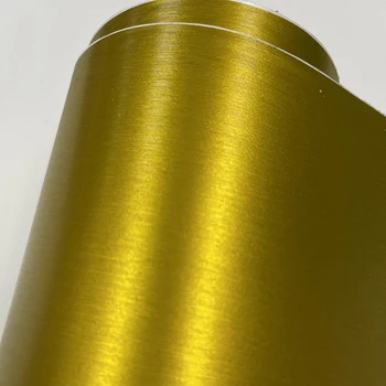 Zlato lešteného Hliníka, Kovové Brúseného Kovu Zlato Vinyl Zábal Roll s odvzdušňovací Technológia Lepidla Auto Nálepky Balenie
