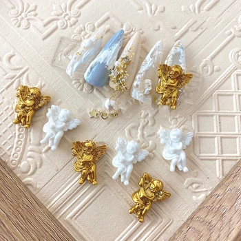 100ks/veľa White/Gold/Sliver 3D Barokový Anjel Dieťa Nail Art Decoration Európskej Retro Úľavu Šperky Manikúra Príslušenstvo TG#12