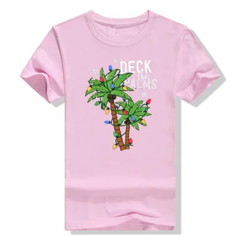 Paluba Dlane Tropické Havaj Vianočné Palma Svetlá T-Shirt Estetické Oblečenie Graphic Tee Topy Vianočné Darčeky Zodpovedajúce Rodina