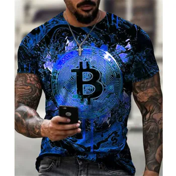 2022 Nové Bitcoin 3D Tlač T-Shirt pánske Krátke Rukáv Kolo Krku Voľné Nadrozmerné Horúce Letné Šaty