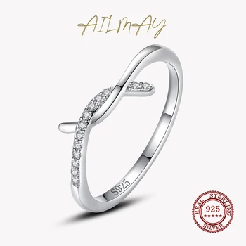 Ailmay Reálne 925 Sterling Silver Line Jasné, CZ Prst Krúžky Geometrické Línie Prstene Pre Ženy Klasický Svadobný Vyhlásenie Šperky