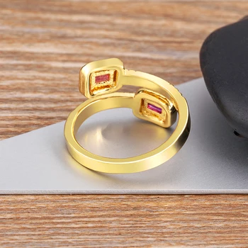 AIBEF Red Crystal Otvoriť Prstene pre Ženy Klasické Luxusné Prst Šperky, Zirkón Zlatá Farba Krúžky Nastaviteľné