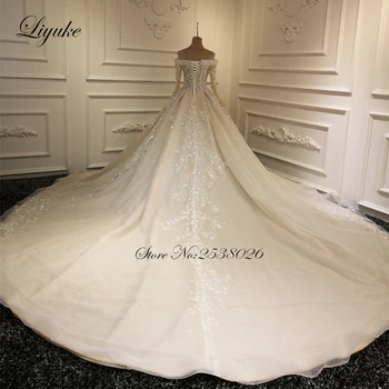 Liyuke Luxusné Iskru Riadok Svadobné Šaty S Royal Vlak Ramena Celý Rukáv vestido de noiva