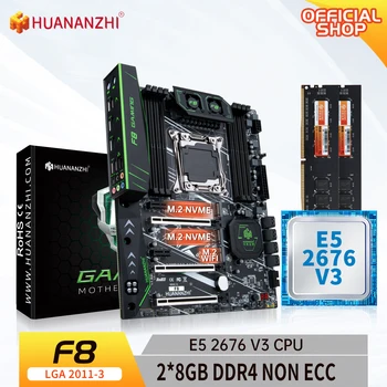 HUANANZHI F8 LGA 2011-3 základná Doska s procesorom Intel XEON E5 2676 v3 s 2*8G DDR4 NON-ECC pamäť combo kit set NVME SATA USB ATX