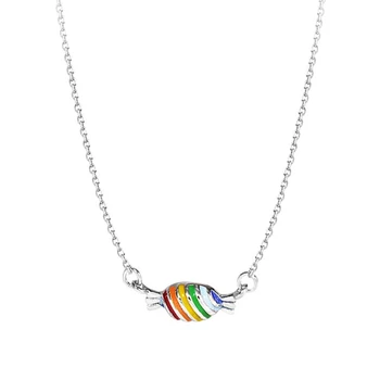 Jediným Pamäte Roztomilé Sladké Rainbow Candy Prívesok Darček Strieborná Farba Clavicle Reťazca Žena Náhrdelník SNE468