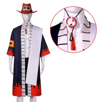 Jeden Kus Portgas D Ace Cosplay Kostým pre Dospelých Anime Kimono Sady a Klobúk Halloween Karneval Výkon Oblečenie